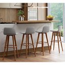 Ver imagem 1 de Kit 4 Banquetas Altas Luxo Linea Aço Cobre Linho Cinza Base Carvalho