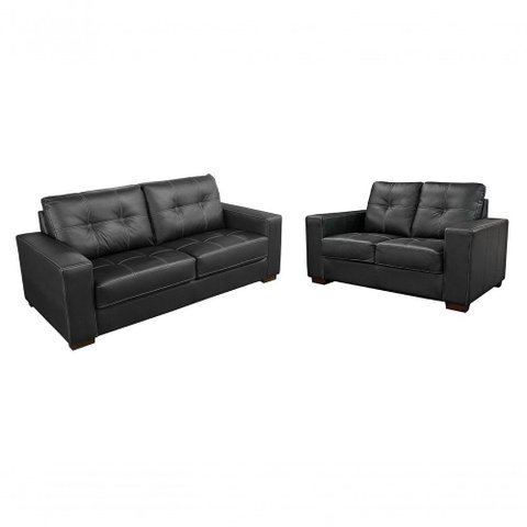 Conjunto Sofá de Couro Punto 3 e 2 Lugares - Preto Pigmentado - Mempra