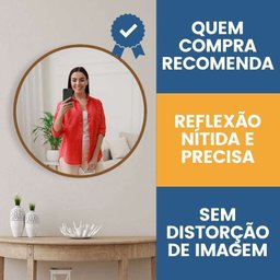 Espelho Tradicional Redondo de Parede 50cm com Acabamento em Material Ecológico para Sala, Quarto - 7