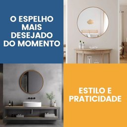 Espelho Tradicional Redondo de Parede 50cm com Acabamento em Material Ecológico para Sala, Quarto - 5