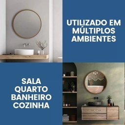 Espelho Tradicional Redondo de Parede 50cm com Acabamento em Material Ecológico para Sala, Quarto - 6