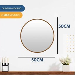 Espelho Tradicional Redondo de Parede 50cm com Acabamento em Material Ecológico para Sala, Quarto - 4