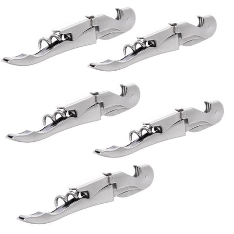Kit 5 Saca Rolhas Inox 11cm para Vinho 2 Estágios Abridor de Garrafa Profissional Lyor Manual