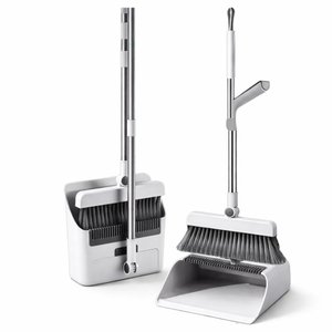 Vassoura com Pá de Lixo Dobrável Inox Ajustável Limpa Cerdas