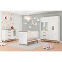 Ver imagem 1 de Quarto Infantil Retrô Berço Cama, Cômoda 4 Gavetas e Roupeiro 4 Portas com Janela Branco/carvalho