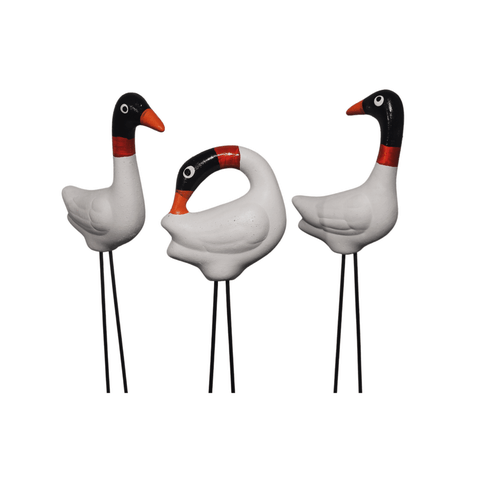 Trio de Tuiuiu em Cerâmica Pequeno Decoração Vaso e Jardim