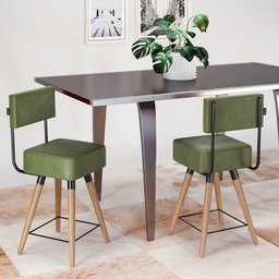 Kit 4 Cadeiras Banqueta Barcelona Couro Verde Gourmet Cozinha Pés Madeira Mz Decor - 3