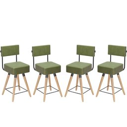 Kit 4 Cadeiras Banqueta Barcelona Couro Verde Gourmet Cozinha Pés Madeira Mz Decor - 1