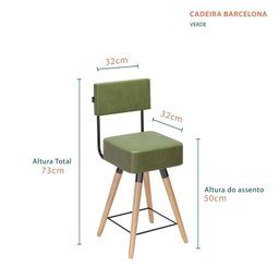Kit 4 Cadeiras Banqueta Barcelona Couro Verde Gourmet Cozinha Pés Madeira Mz Decor - 2