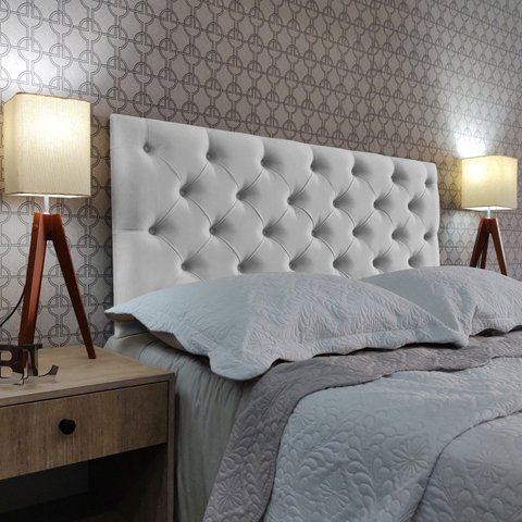 Cabeceira Queen 160 Cama Box Classic Capitone Branco Suede com Pés Rbl