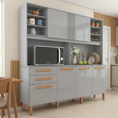 Armário de Cozinha 6 Portas 2 Gavetas 162cm com Nichos