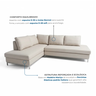 Sofá de Canto 5 Lugares com Chaise Lado Esquerdo em Veludo Bege Claro 293x200cm - 4