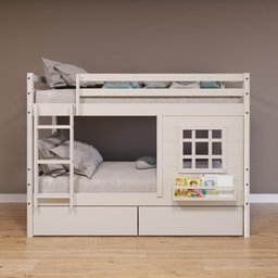 Beliche Infantil com Janela e Gavetas Madeira Maciça Branco Housin - 1