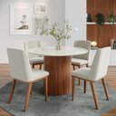 Ver imagem 3 de Mesa de Jantar Redonda C/ Vidro para 4 Lugares Kalina 115 Cm - Off White Fosco C/ Canella