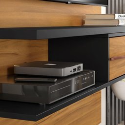 Painel Home Suspenso Para TV Até 55 Polegadas 1 Porta Sala de Estar Marrom Madeira e Preto - 4