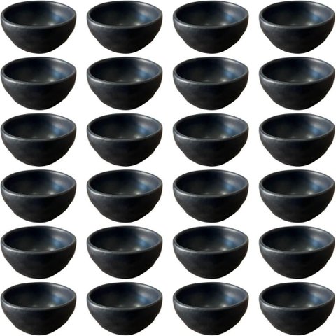 Kit 24 Ramequins 50ml Orgânico Preto Cerâmica Molheira Porto