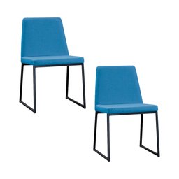 Kit 2 Cadeiras de Jantar Decorativa Base Aço Preto Javé Linho Azul Jeans - Gran Belo - 1
