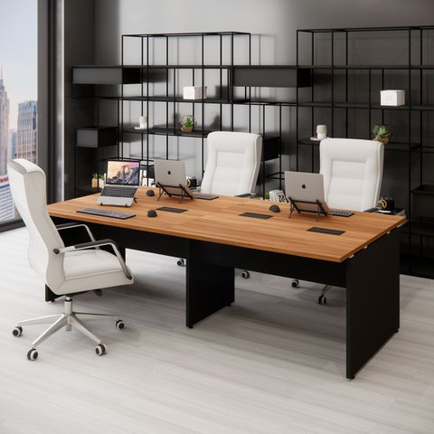 Plataforma de Trabalho 4 Lugares 2,40m Pé Painel Nogal P F5 Cor:nogal com Preto