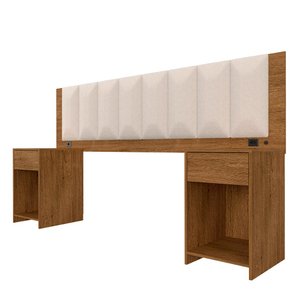 Cabeceira Estofada Cama Casal Deinze com Led Freijó/bouclé Off - M.a Freijó/bouclé Off White