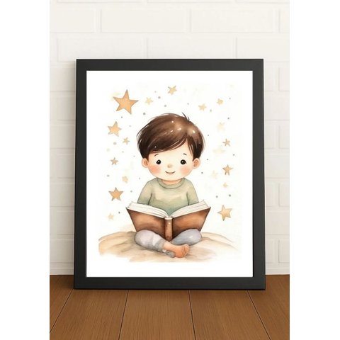 Quadro Decorativo Quarto Infantil Menino c/Vidro Cor Preto