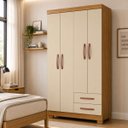 Ver imagem 1 de Guarda Roupa Solteiro Quarto 100cm 4 Portas 2 Gaveta Compacto Carvalho Off White