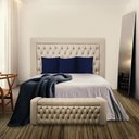 Ver imagem 1 de Kit Cabeceira com Calçadeira com Baú Elegance Casal 140 Cm para Cama Suede Bege Biselos-decor