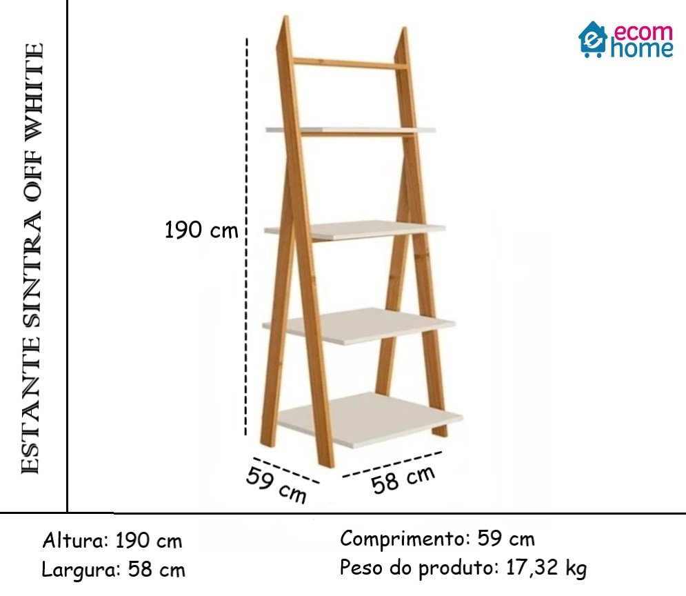 Estante Sintra 4 Prateleiras Off White/ Nature - 4