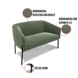 Sofá Namoradeira 2 Lugares Pé Ferro Preto Stella Bouclê Menta D03 - D'rossi - 2