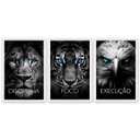 Ver imagem 2 de Quadro Decorativo Disciplina Foco Execução 3 telas 60x90 Leão Tigre Águia para Sala, Escritório, Hall Com Vidro
