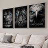 Quadro Decorativo Disciplina Foco Execução 3 telas 60x90 Leão Tigre Águia para Sala, Escritório, Hall Com Vidro - 1