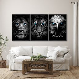 Quadro Decorativo Disciplina Foco Execução 60x90cm Leão Tigre Águia para Sala, Escritório, Hall Com Vidro - 2