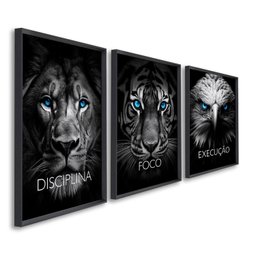 Quadro Decorativo Disciplina Foco Execução 60x90cm Leão Tigre Águia para Sala, Escritório, Hall Com Vidro - 1