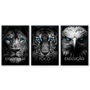 Ver imagem 2 de Quadro Decorativo Disciplina Foco Execução 3 telas 60x90 Leão Tigre Águia para Sala, Escritório, Hall Com Vidro