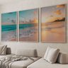 Quadro Decorativo Paisagem Praia, Mar e Pôr do Sol 3 telas 60x90 para Sala Casa de Praia Banheiro Sem Vidro - 1