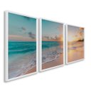 Ver imagem 2 de Quadro Decorativo Paisagem Praia, Mar e Pôr do Sol 3 telas 60x90 para Sala Casa de Praia Banheiro Com Vidro