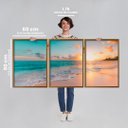 Ver imagem 3 de Quadro Decorativo Paisagem Praia, Mar e Pôr do Sol 3 telas 60x90 para Sala Casa de Praia Banheiro Com Vidro