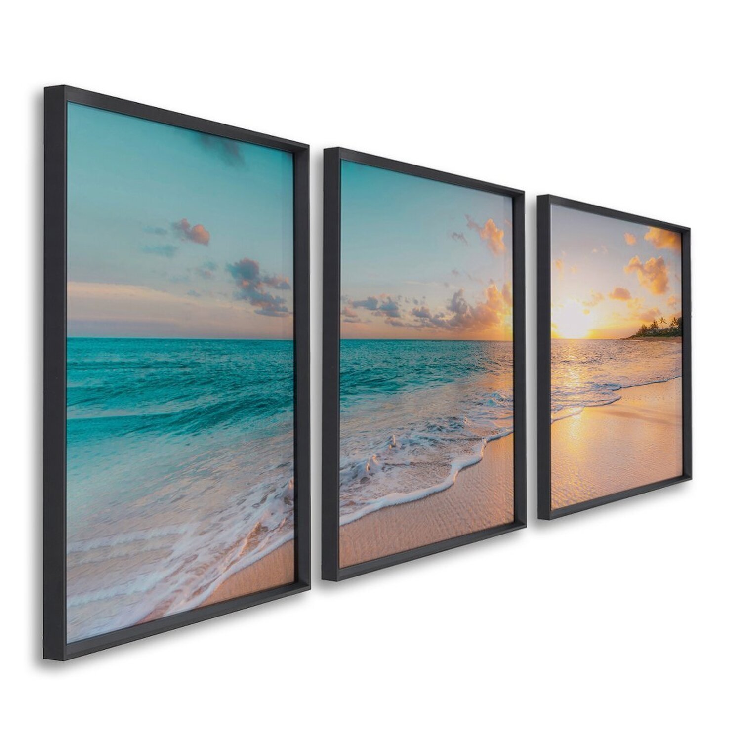 Quadro Decorativo Paisagem Praia, Mar e Pôr do Sol 60x90cm para Sala, Casa de Praia, Banheiro Com Vidro - 1
