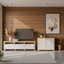 Ver imagem 1 de Conjunto de Sala 2 Peças Rack e 1 Armário Multiuso Ananda CabeCasa MadeiraOriginals Branco Off White/Mel