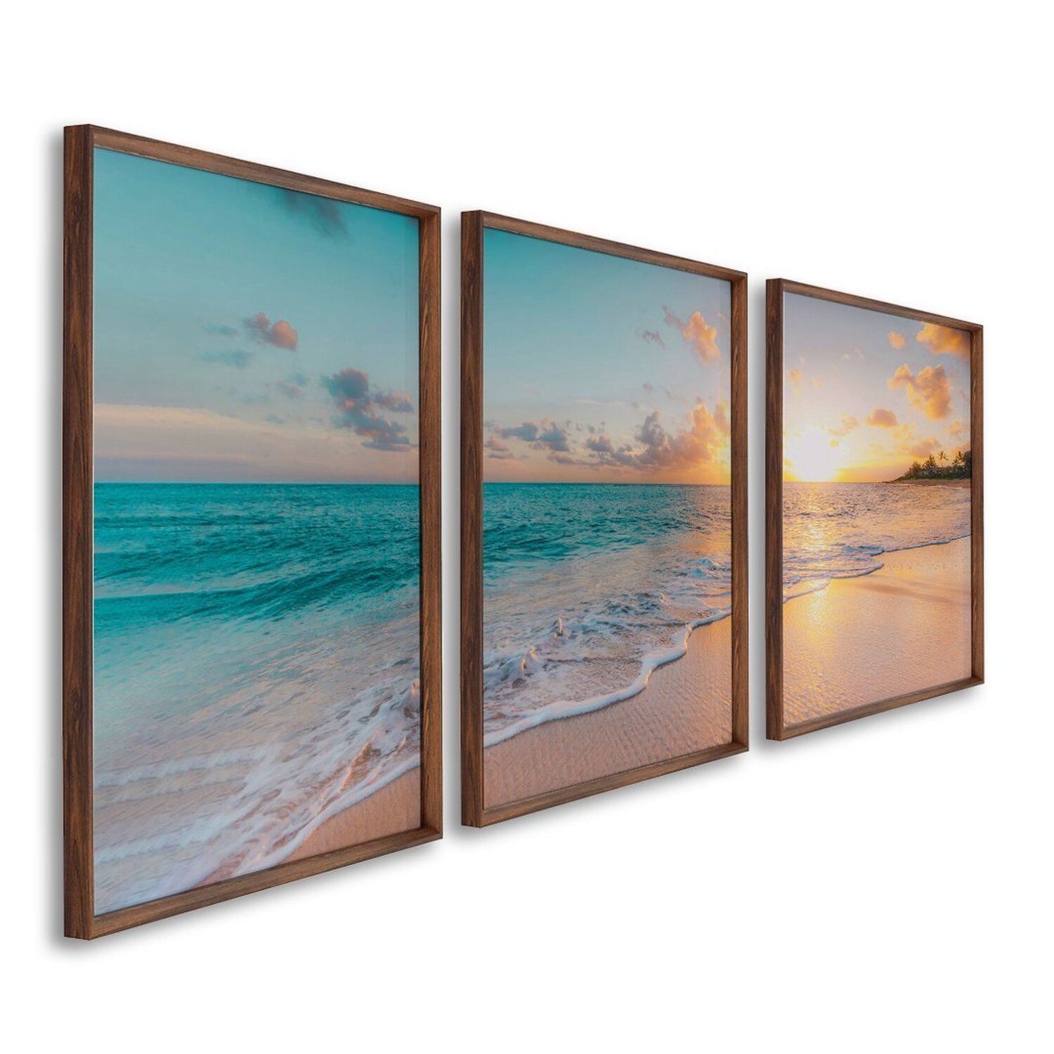 Quadro Decorativo Paisagem Praia, Mar e Pôr do Sol 60x90cm para Sala, Casa de Praia, Banheiro Com Vidro - 1