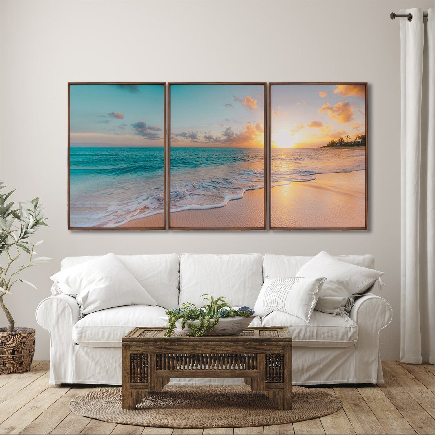 Quadro Decorativo Paisagem Praia, Mar e Pôr do Sol 60x90cm para Sala, Casa de Praia, Banheiro Com Vidro - 2