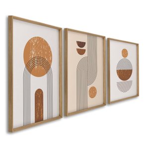 Quadro Decorativo Abstrato Geométrico Linhas e Formas 3 Telas 60x90cm para Escritório Hall Quarto Sem Vidro