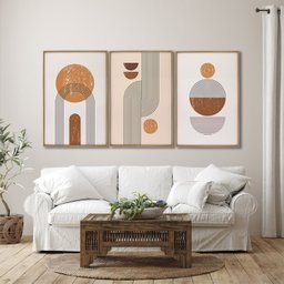 Quadro Decorativo Abstrato Geométrico Linhas e Formas 3 Telas 60x90cm para Escritório Hall Quarto Sem Vidro - 2