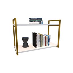 Nicho Industrial 2 Prateleiras Maldivas Ferro Dourado Tampo Branco 80cm - 2 Nicho Industrial 2 Prateleiras Maldivas Ferro Dourado Tampo Branco 80cm - 2