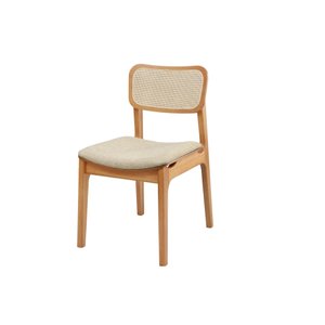 Cadeira de Jantar Livia Madeira Amêndoa com Encosto Ergonomico em Palhinha:linho Areia