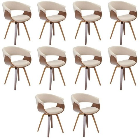 Conjunto com 10 Caderias para Sala de Jantar Betina Bege/Creme