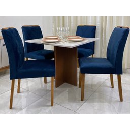 Mesa de Jantar Los Angeles 0.90x0.90 com 4 Cadeiras Califórnia – Cinamomo/off White/azul - 1
