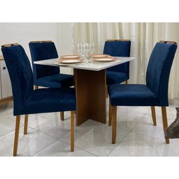 Mesa de Jantar Los Angeles 0.90x0.90 com 4 Cadeiras Califórnia – Cinamomo/off White/azul - 4