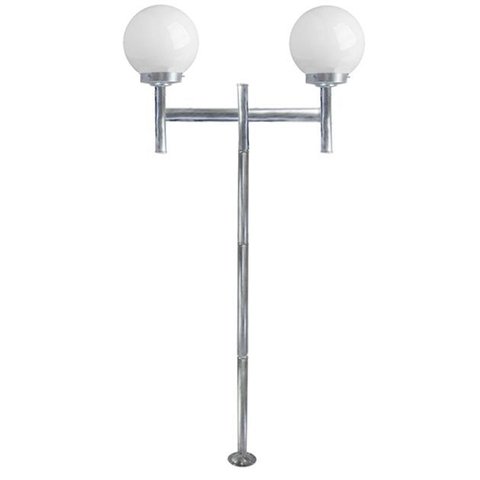 Poste de Jardim com Globo de Vidro Leitoso 15x30 Duplo P20/2 em Aço Prata Velha