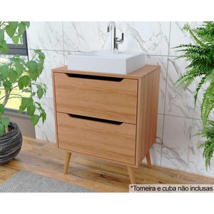 Balcão P/ Banheiro C/ Pés Bn3639 S/ Cuba C/ 2 Gavetas 60cm Amêndoa - Tecno Mobili