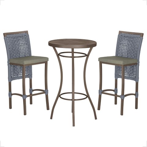 Mesa Bistrô e 2 Banquetas Roma Marrom Corda Náutica Estofado 8 Trama Original